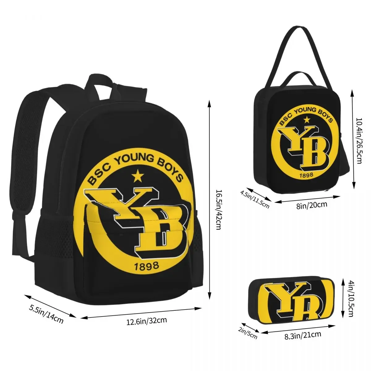 BSC Young Boys Swiss Football Sports Fans Bern Switzerland Backpack Bookbag SchoolBag Lunch Bag Pen Bag Three-Piece Set