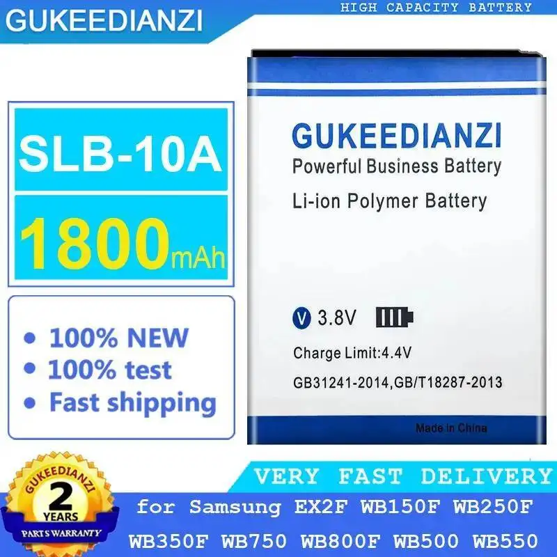 

Slb-10A For Samsung EX2F WB150F WB250F WB350F WB750 WB800F WB500 WB550 High Performance Camera Battery 1800Mah