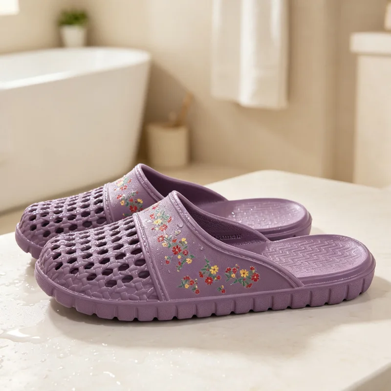 Women's Non-Slip EVA Bathroom Slippers – Indoor Shower Shoes for Elderly, Breathable Closed-Toe House Slippers for Mothers