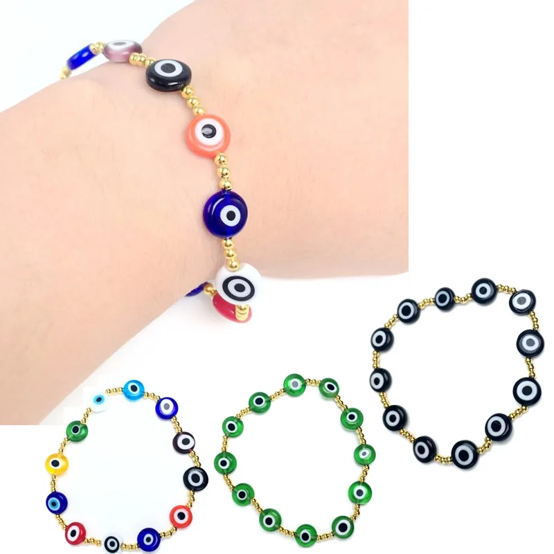 Evil Eye Bracelet Hand woven with 4mm metal beads Women Adjustable Rope Braided Bead Bracelets Emo Jewelry