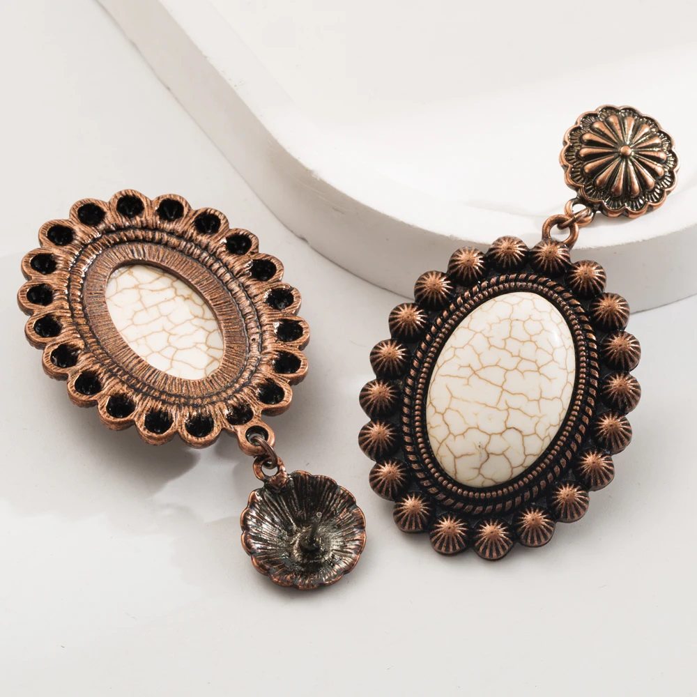 Cross Border Amazon Turquoise Earrings New Alloy Retro Geometry Bohemian Ethnic Style Retro Earrings For Women