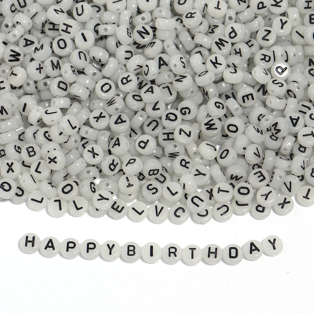 100pcs/lot A-Z Translucent Letter Beads Glow In Dark Black Alphabet Loose Spacer Beads DIY Name Bracelet Jewelry Making Supplies