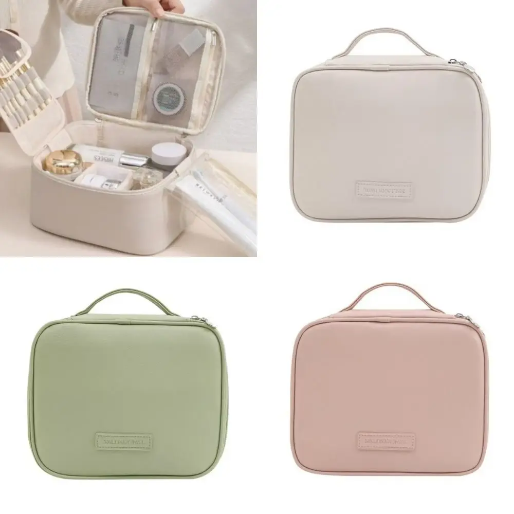 حقيبة يد لمستحضرات التجميل بتصميم متعدد الجيوب، سحاب للإغلاق، مقبض مريح، حقيبة مكياج محمولة منفصلة، جافة ورطبة، سهلة الوصول #6