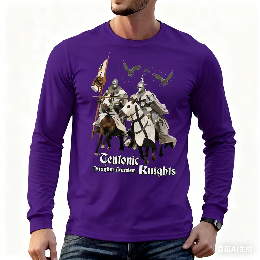Crusader Templar Knights 3D Print Men's T Shirt Spring and Autumn Casual O-neck Loose Tops Fashion Cotton Long Sleeve T-shirts