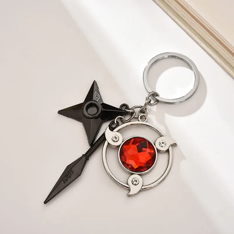 Naruto Anime Peripheral Sasuke Keychain Naruto Shuriken Akatsuki Red Cloud Sharingan Metal Logo Pendant Cartoon Festival Gift view 2