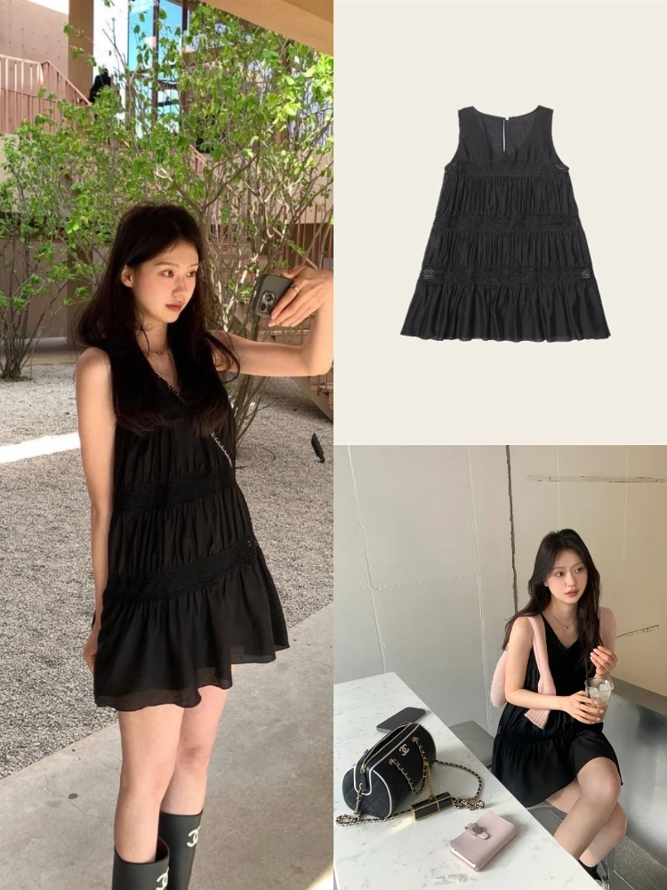 Emagrecer V-Ne Svel feminino Dr Dongda Gate saia de bolo em camadas ocultando carne Little Bla Dr casual cintura alta...