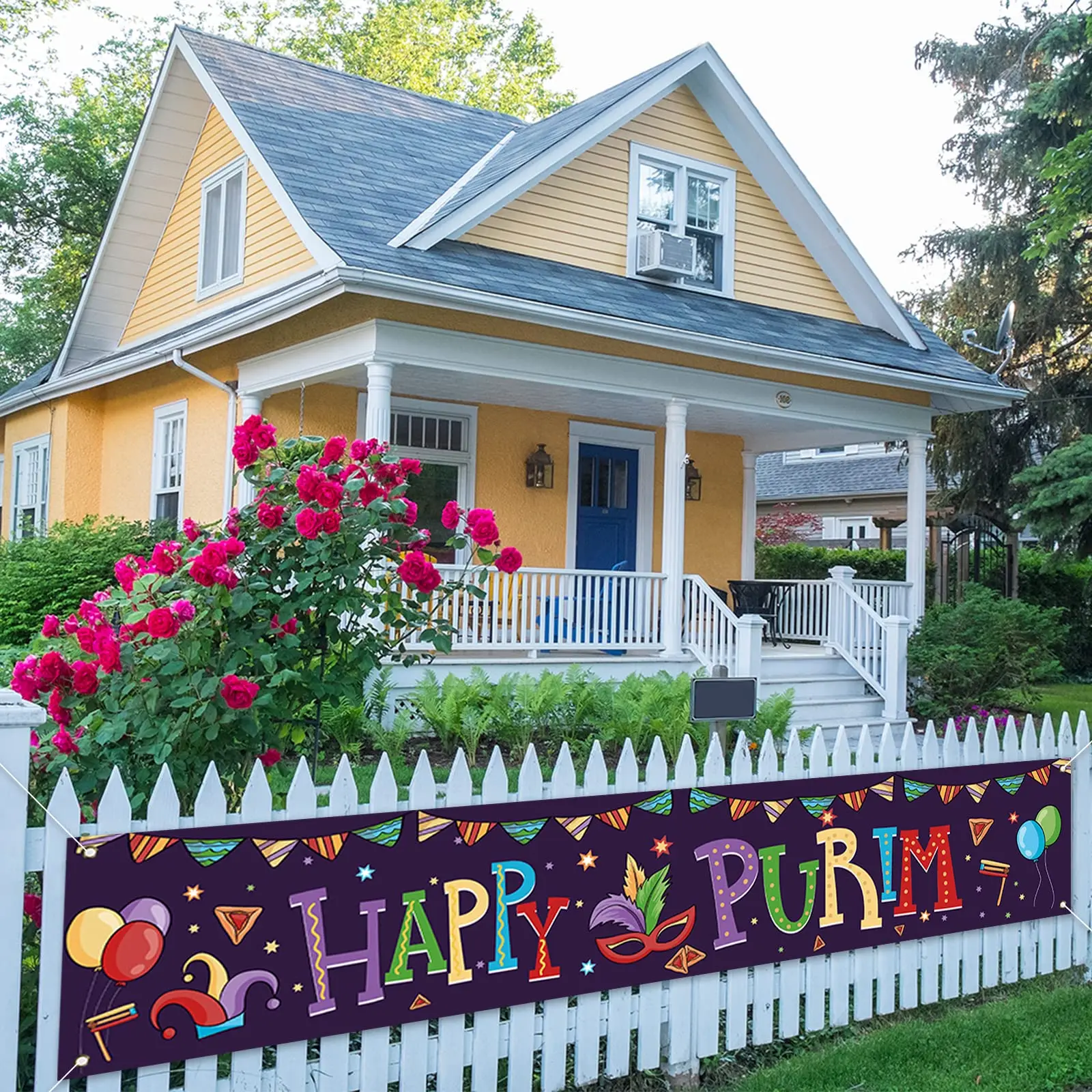 

Happy Purim Banner for Fence Yard Garage Purim Decor Jewish Purim Supplies for Home Decoration Indoor Outdoor Hanging Banners