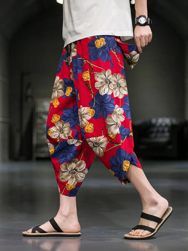 

Мужские свободные брюки-капри (7/8) для лета, повседневные, тонкие, дышащие, с зауженными штанинами, в стиле «фонарик»