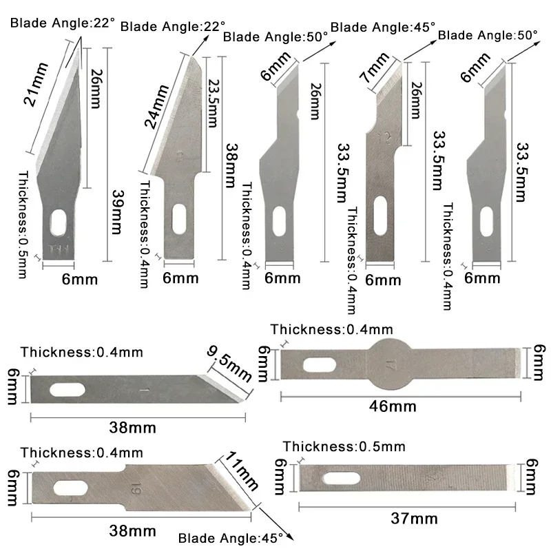 10pcs Blades Multiple Style Cutter Knifes Engraving Knife Blade Carve Tool Metal Blade Wood Carving Knife Blade Surgical Scalpel