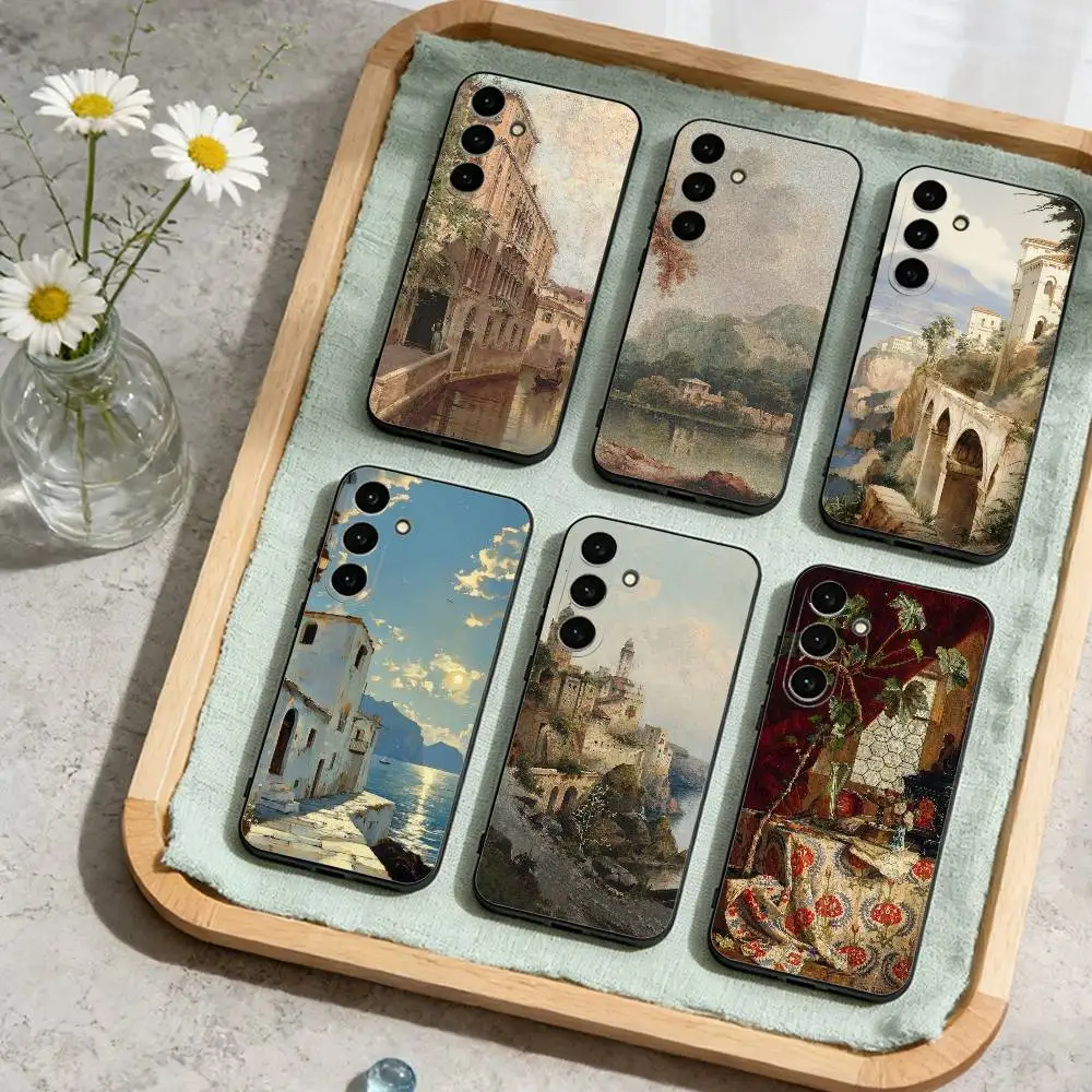 

European Artistic Vignettes Phone Case For Samsung Galaxy A73,A72,A71,A70,A53,A52,A51,Soft Black Shell