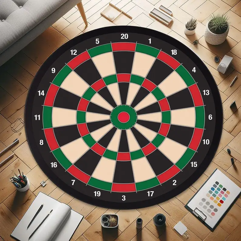 

Dartboard Rug - Game Room Decor for Dart Players, Target Design Sports Mat, Unique Gift for Dart Lovers