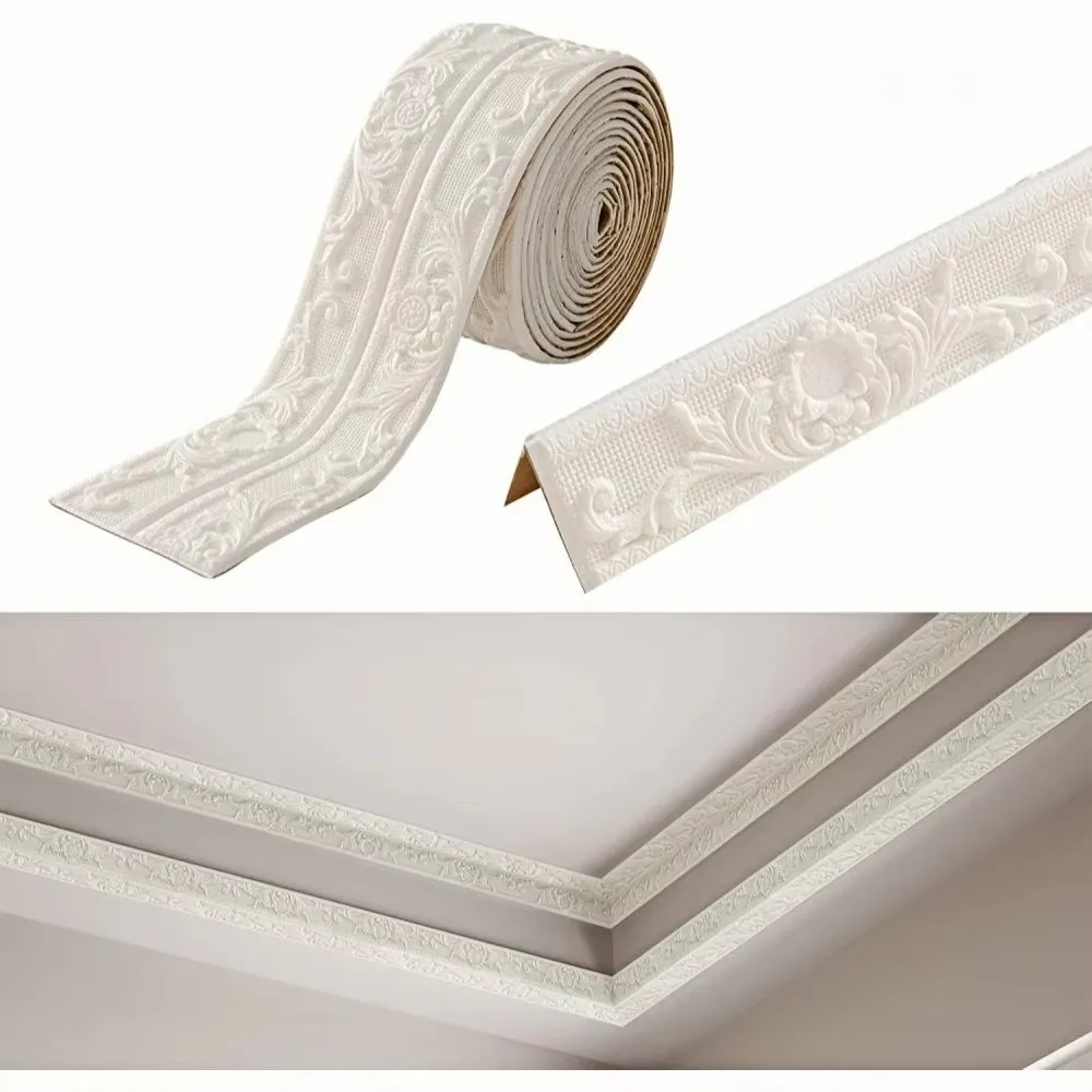 2.3 Meters/Roll Ceiling Decoration Strip Self-Adhesive 3D Foam Wall Trim Line Waterproof Anti-collision Wall Sticker Wall Border