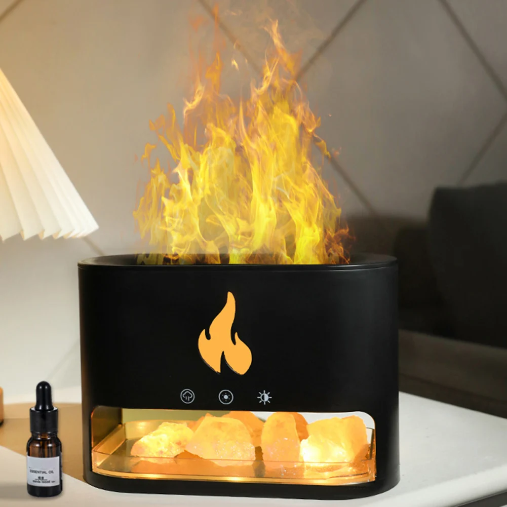 Fireplace Humidifier Crystal Salt Rock Fire Lamp Volcano Air Humidifier Flame Aroma Smell Device Essential Oil Diffuser for Home