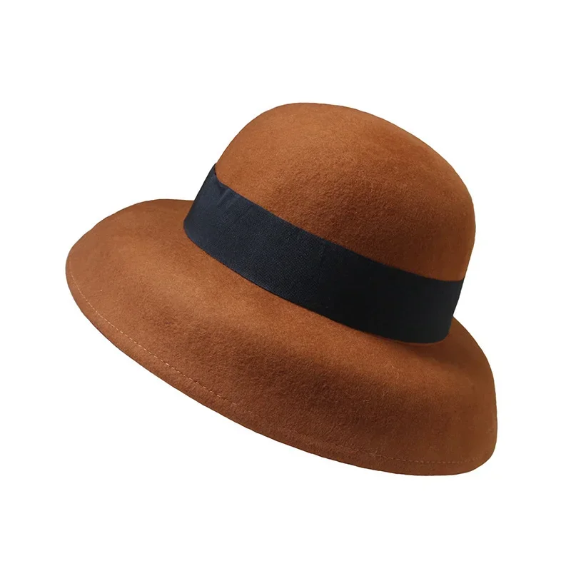 Crushable Dress Fedora Women Vintage Style Hat 100% Pure Wool Felt Hat Black Grey Wide Brim Fedora Hat with Simple Band