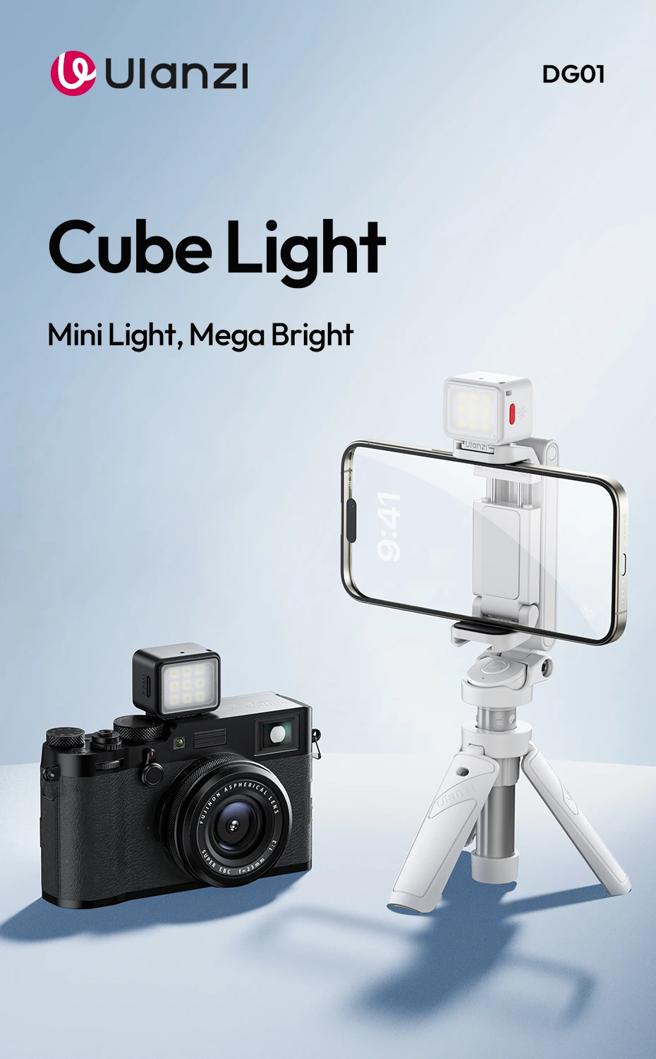 Ulanzi DG01 Cube Light Mini-Fotografie-Licht für Action-Kameras, Stative, Selfie, Live-Streaming, Vlog, Produktaufnahmen, Videoanruf – Detail 1