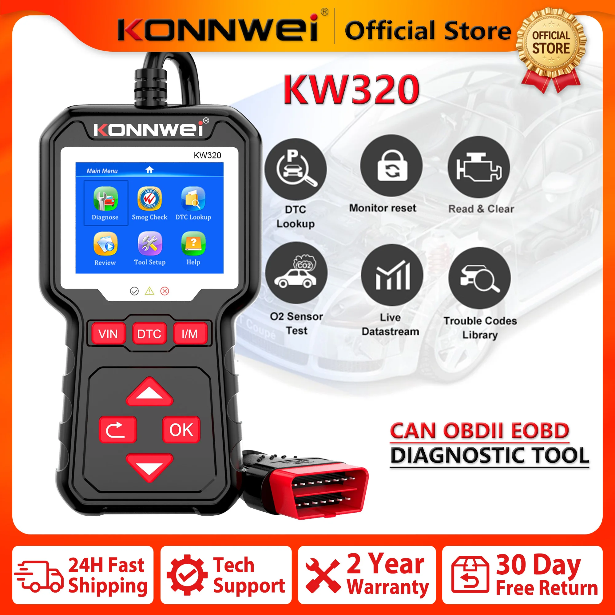 2026 KONNWEI KW320 Car Scanner Tools OBDII Diagnostic Tool CAN OBD2 EOBD Professional Automotive Obd2 Scanner Car Code Reader