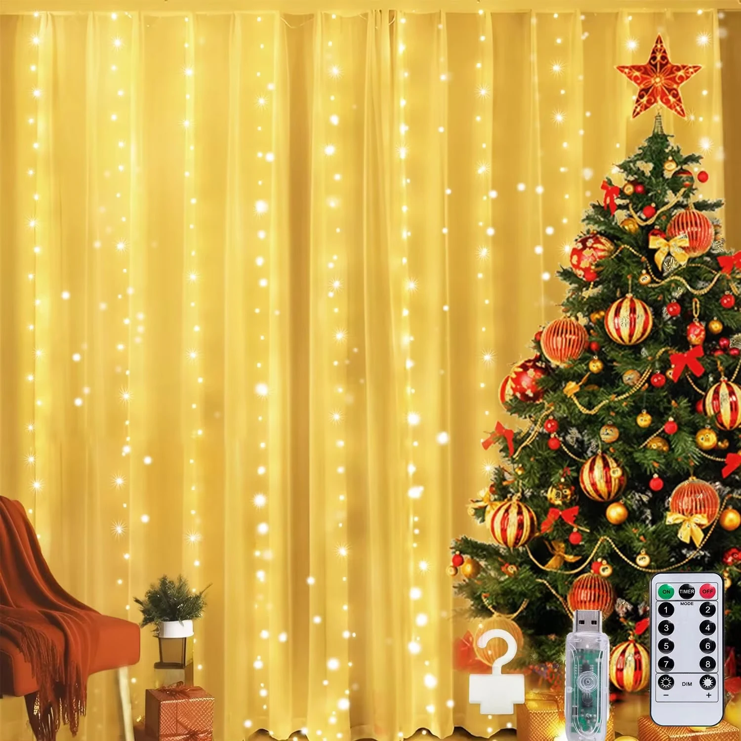 ستارة جارلاند على النافذة USB قوة الجنية أضواء اكليل مع جهاز التحكم عن بعد السنة الجديدة جارلاند Led أضواء زينة عيد الميلاد-8 أوضاع