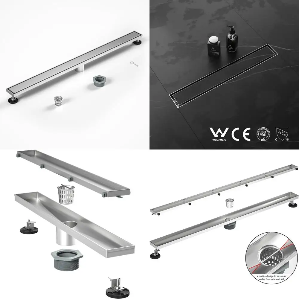 

Stainless Steel Linear Shower Drain 36 - Fast Drainage, Tile-Inserted, Hair Strainer for Enhanced Floor Drain Efficiency