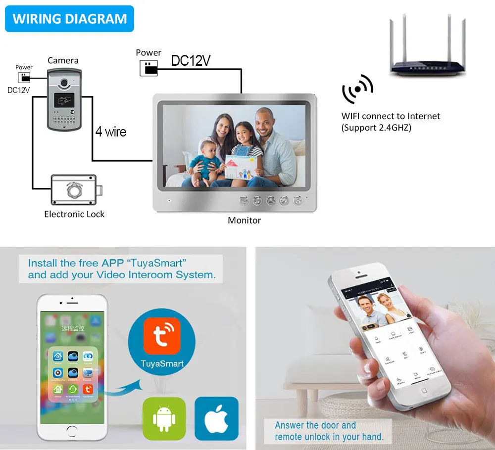 Умный видеодомофон Tuya, беспроводная Wi-Fi система связи 9 дюймов с RFID, водонепроницаемая уличная камера, дистанционное разблокирование дома