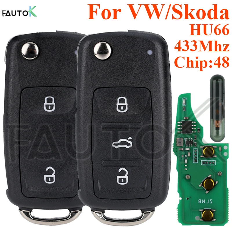 Keyless Go Smart Car Keys for VW Volkswagen Passat Golf 4 5 6 Polo Beetle Eos Jetta Tiguan Rapid Skoda Sedan 433MHz ID48 Hu66