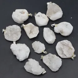 Handcrafted Wire Irregular Freeform Natural Stone Agates Druzys Pendant Necklace Plate AB Color for Fashion Jewelry Making 12PCS