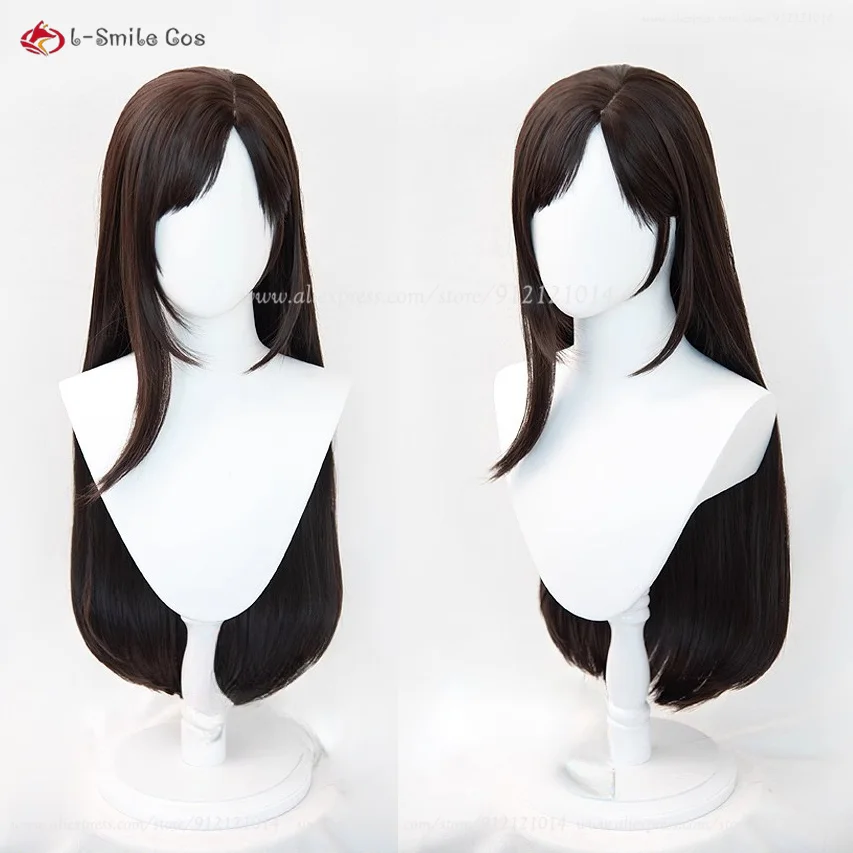 Anime FF7 Tifa Lockhart Cosplay Wig Tifa Dark Brown 90cm Long Straight Wigs Heat Resistant Synthetic Hair Woman Wig + Wig Cap