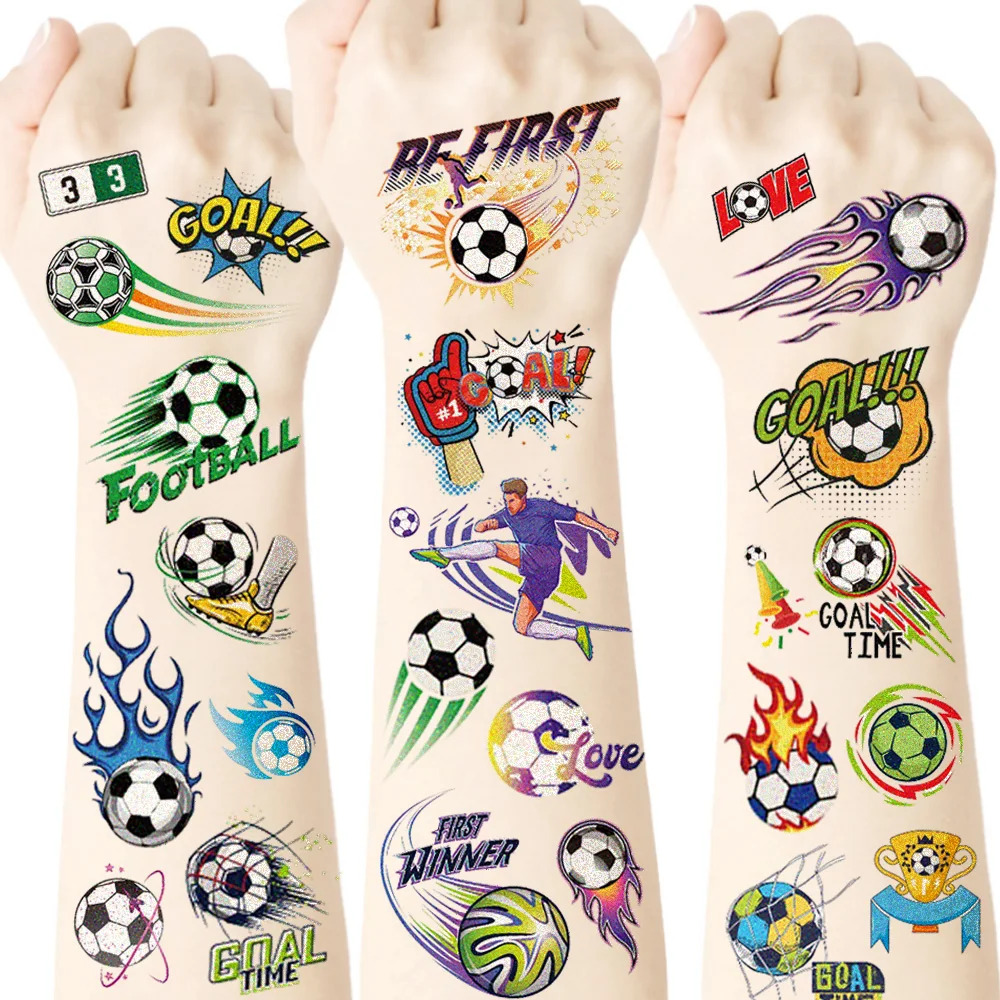 12 Sheets Glitter Temporary Tattoo Stickers Football Soccer Ball, Bling-Bling Face Stickers for Soccer Fans Parties, Birthday Pa