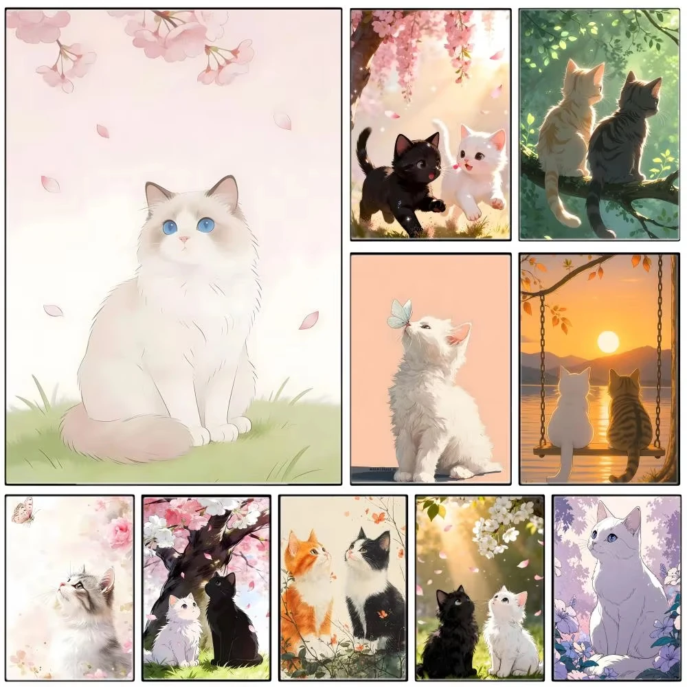 5D DIY Diamant-Malerei-Set: Macaron-Pastell-Katzen-Illustration, Kunst-Mosaik zur Wanddekoration, Bastelset, Geschenk für Zuhause, rahmenlos