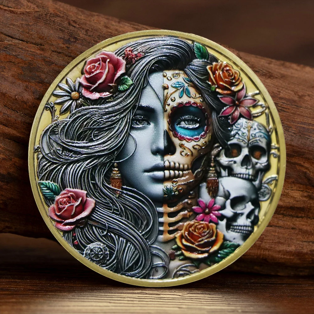 Rose Mechanical Girl Commemorative Coin Gilded Skeleton Beauty Girl Collection Coin Handicraft Commemorative Medal