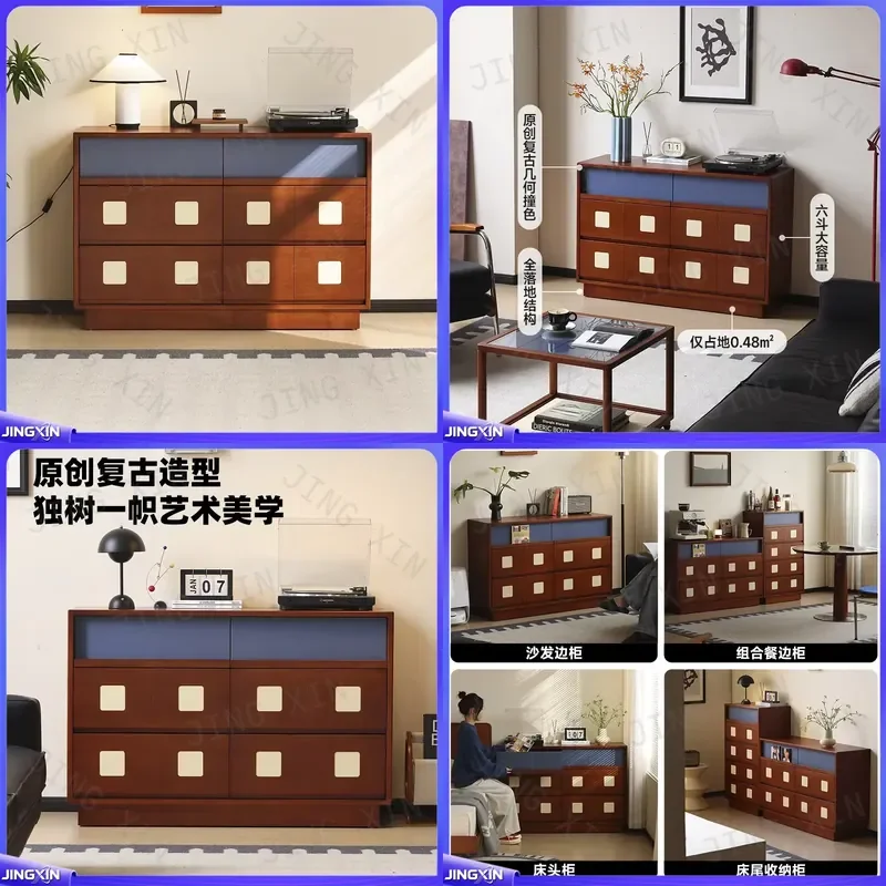Custom for Medieval Solid Wood Bucket Cabinet Bauhaus Color Matching Retro Dining Sideboard Living Room Bedroom Wall Storage