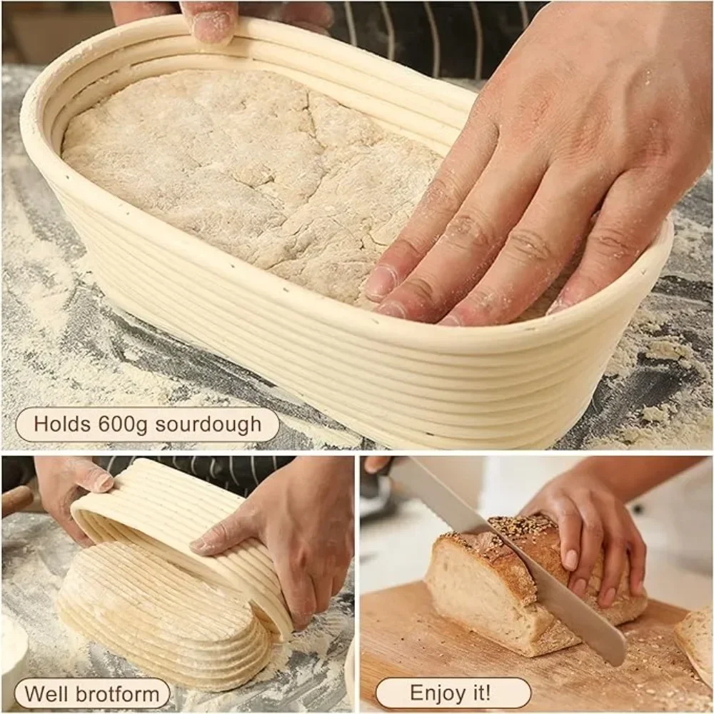 Oval European Bread Fermentation Basket Linen-lined Natural Rattan Structure for Professional Home Bakers Bread Making Tools