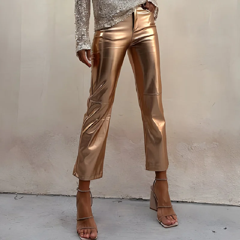 2024 New Spring Bright Slim Long Pants Office Casual Zipper Pocket Straight Pants Women Fashion Streetwear Multi Color Trousers