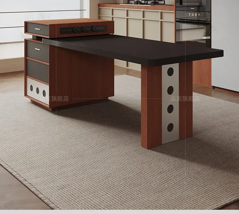 b22 medieval island dining table integrated retractable household rock slab solid wood dining table