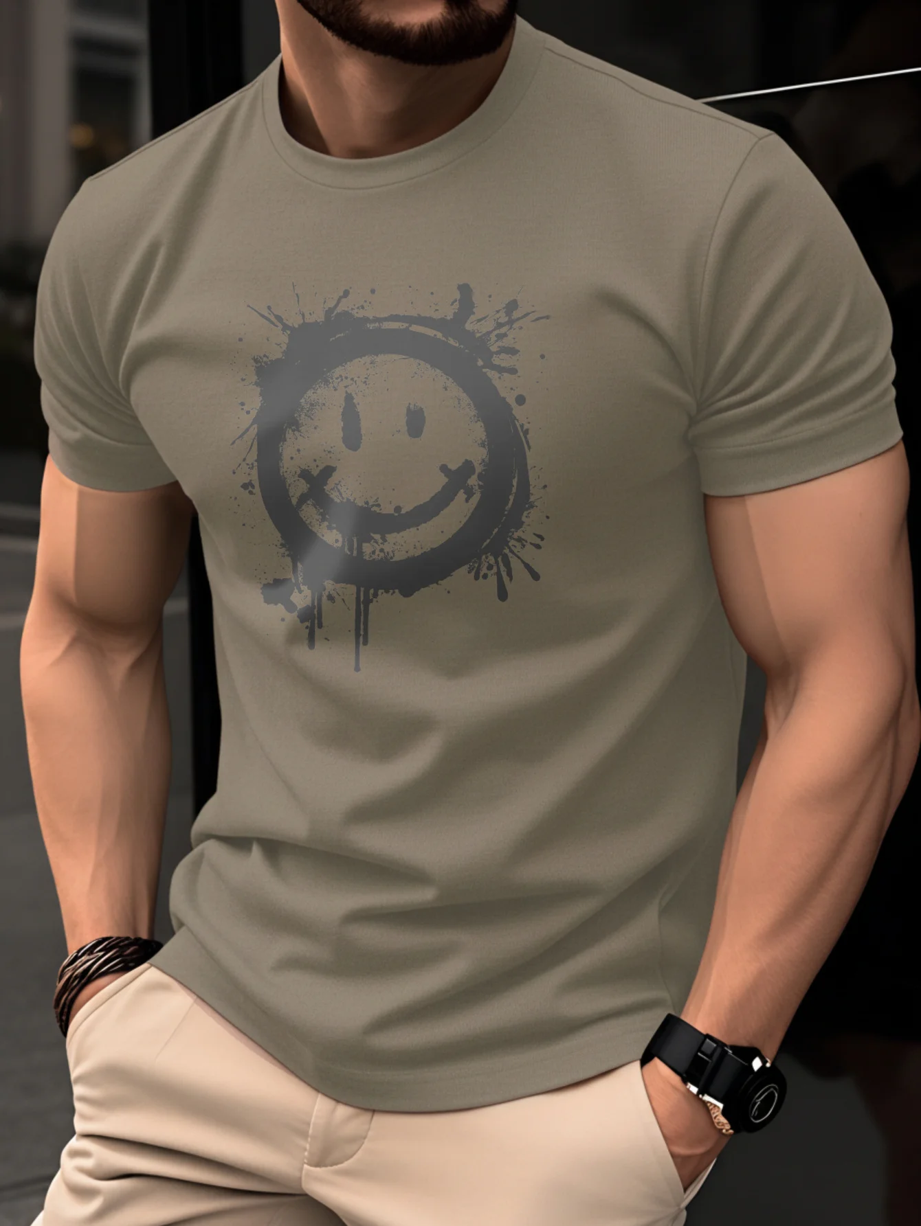 100% cotton men's T-shirt, summer short-sleeved thin round neck slim-fitting trendy top versatile casual daily