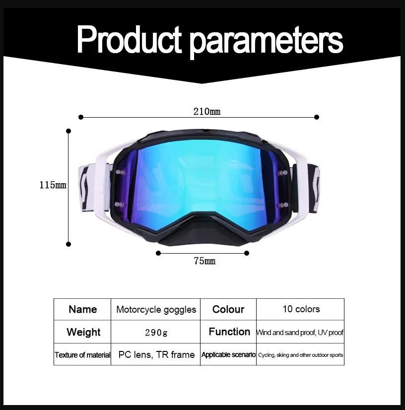 Winddichte Schutzbrille für Motocross, Sicherheitsbrille mit HD-Gläsern, Rennbrille für Offroad-Motorradfahren, Outdoor-Radbrille für Herren und Damen – Detail 1
