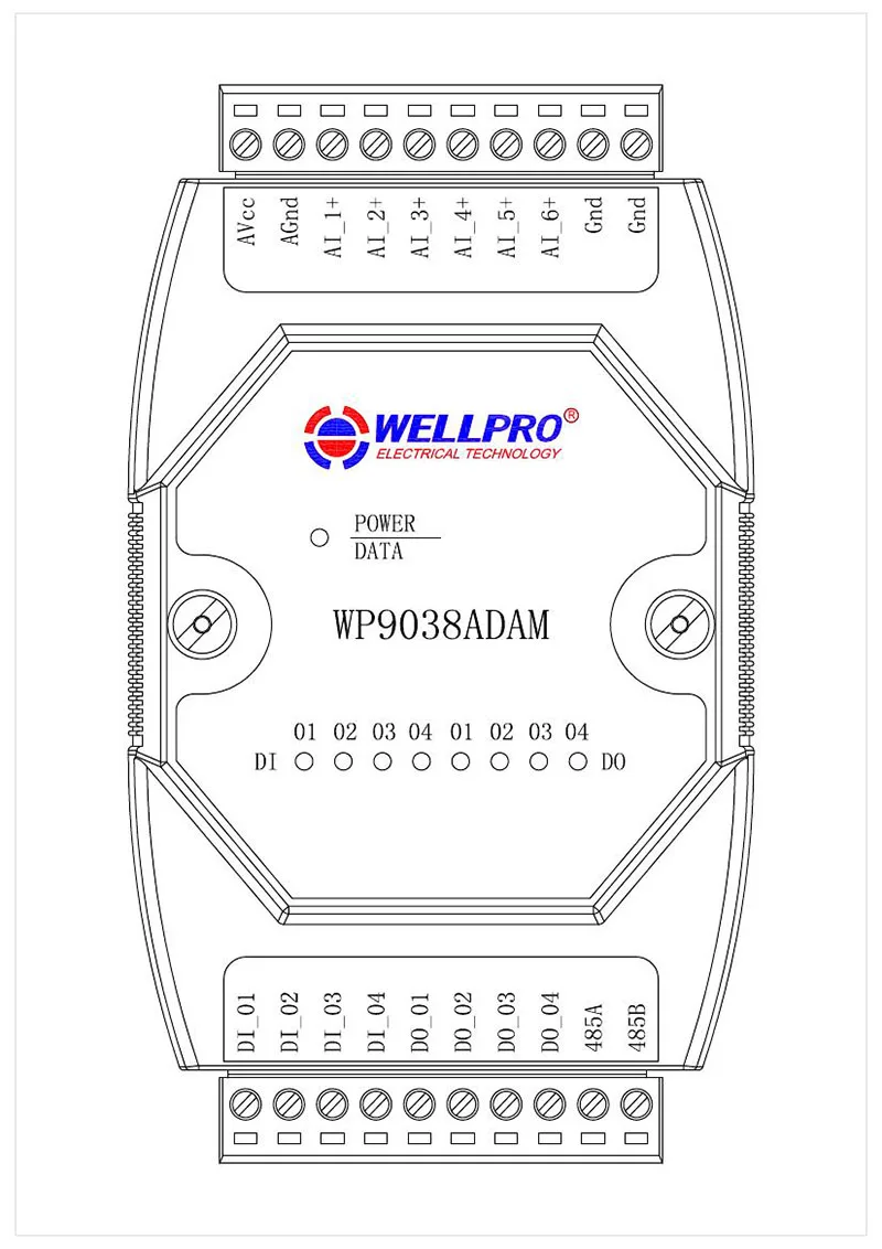 6AI / 4DI / 4DO 0-20MA / 4-20MA input / Digital input and output module / RS485 MODBUS RTU communication WP9038ADAM Wellpro