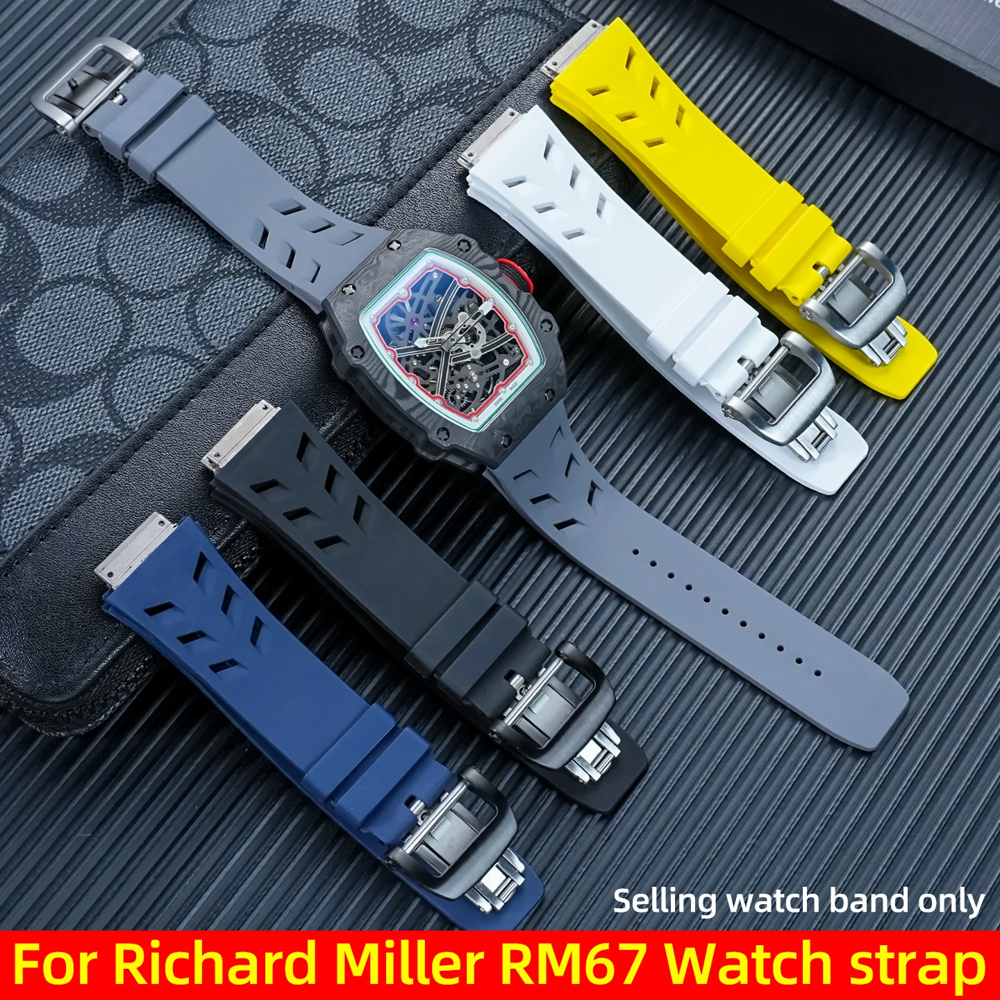

RM67 FKM strap For Richard Miller RM67-01 RM67-02 men's watch band Soft Fluorine rubber watch band Titanium Folding buckle parts