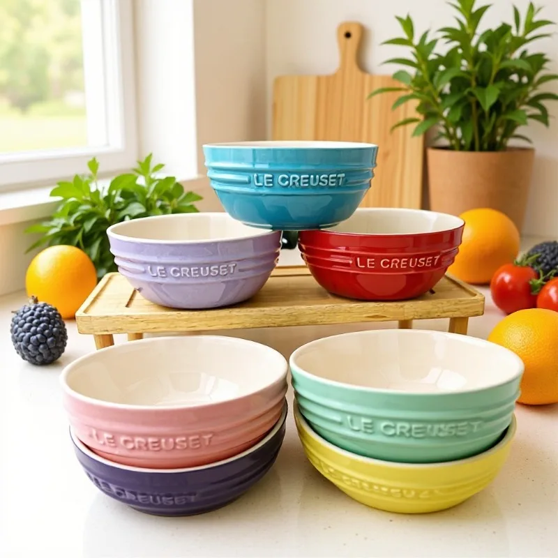 Ceramic Round Bowl Cool Color Multi-Functional Soup Salad Ramen Large Bowl Tableware Home Kitchen Accessories Gift