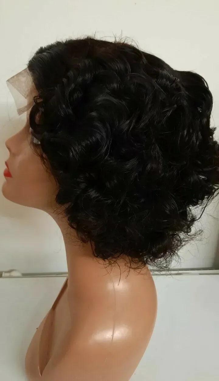 

Raw unprocessed Virgin bouncy curls 4x4 lace closure short wig