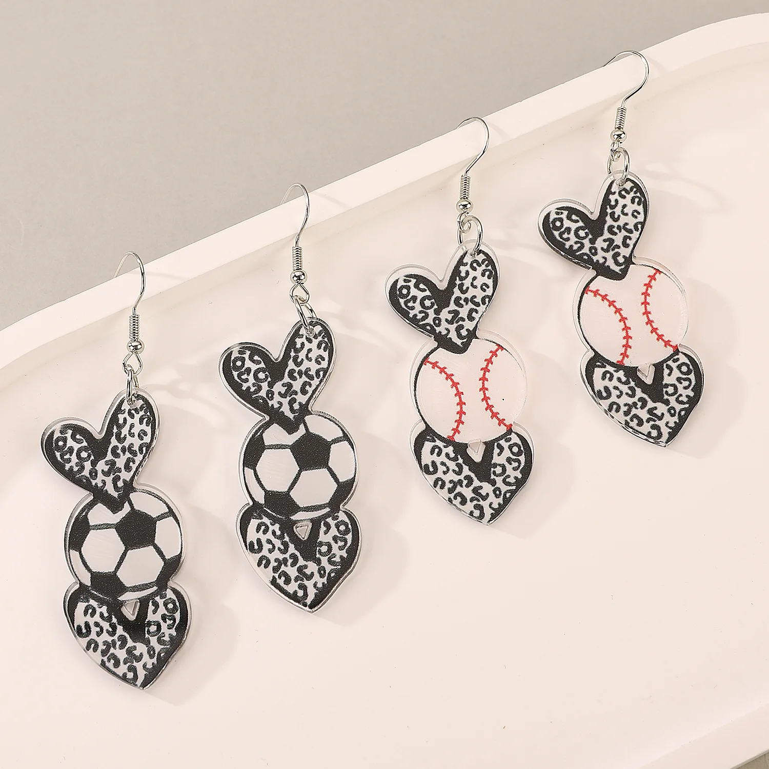 Love Sports Series Women's Dangling Earrings Basketball Rugby Football Baseball Volleyball Acrylic Printed Heart Drop Earrings