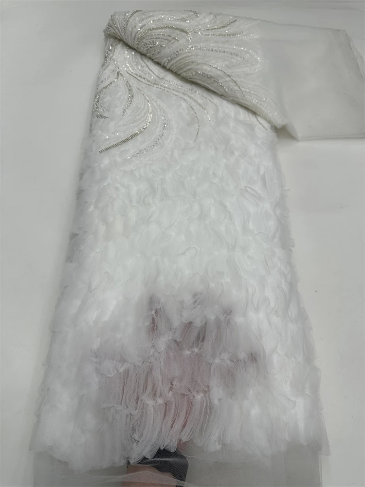 

Luxury African French Mesh Embroidery Lace Fabric Nigerian beads Sequins Lace Fabric For Wedding Dress Sewing Material.