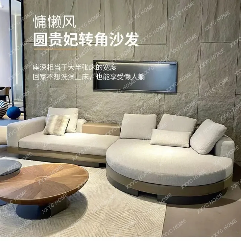 XX Fabric sofa with a minimalist modern design, minimalist living room with a round corner for the imperial concubine