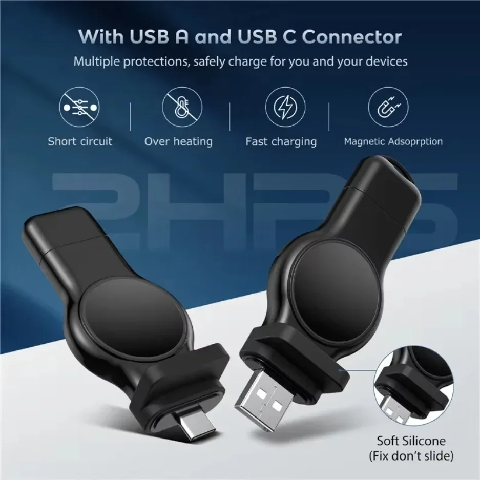 2 In 1 Magnetic Watch Wireless Charger Interface Portable Type-C USB for Apple Watch iWatch 9 8 7 6 5 SE 4 3 2 Fast Charging