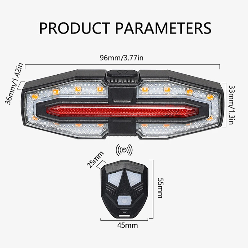 Rechargeable Bike Tail Light With Turn Signals Warning Bike Lights Wireless Remote Control Cycling Back Light For Night Riding