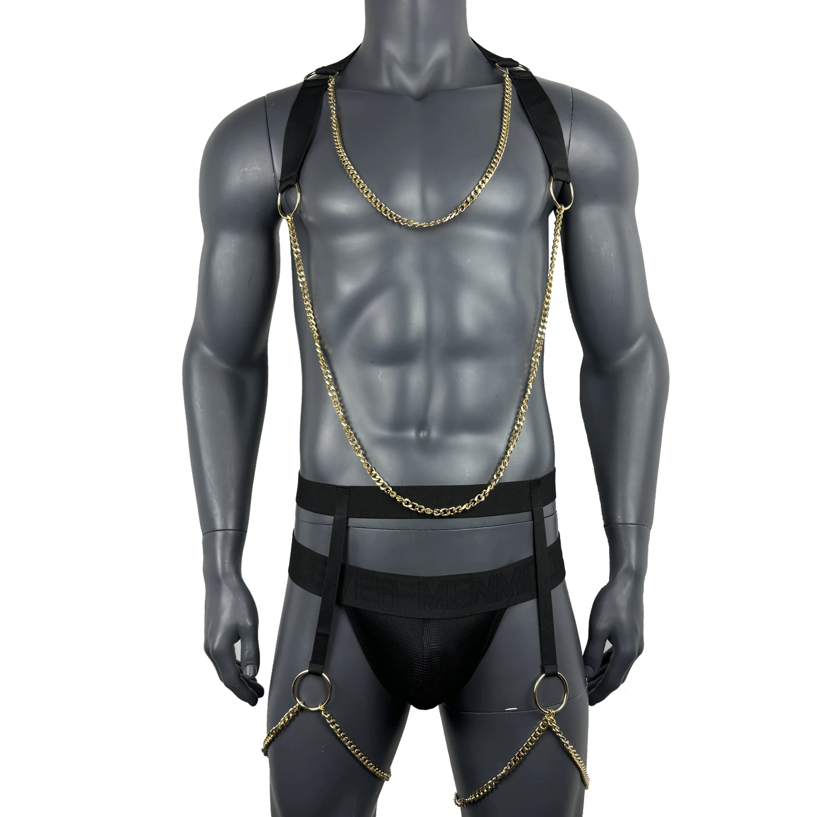 CLEVER-MENMODE Metal Chain Harness Men Body Bondage Costume Underwear Set Sexy Jockstrap Erotic Lingerie Rave Outfit Hollow