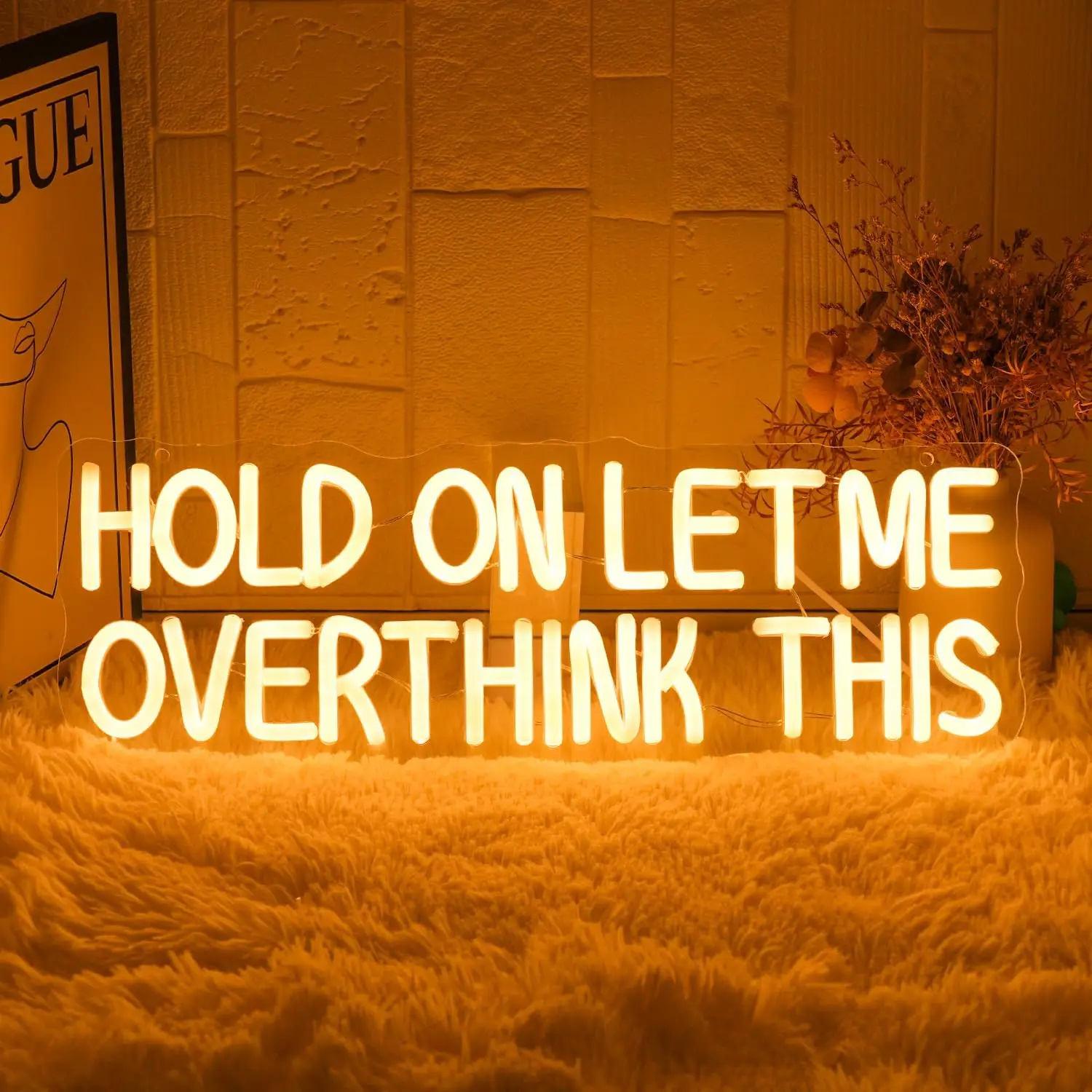 Hold On Let Me Overthink This LED Neon Sign Funny Warm White Letter Dimmable for Bedroom Bar Classroom Party Library Wall Decor