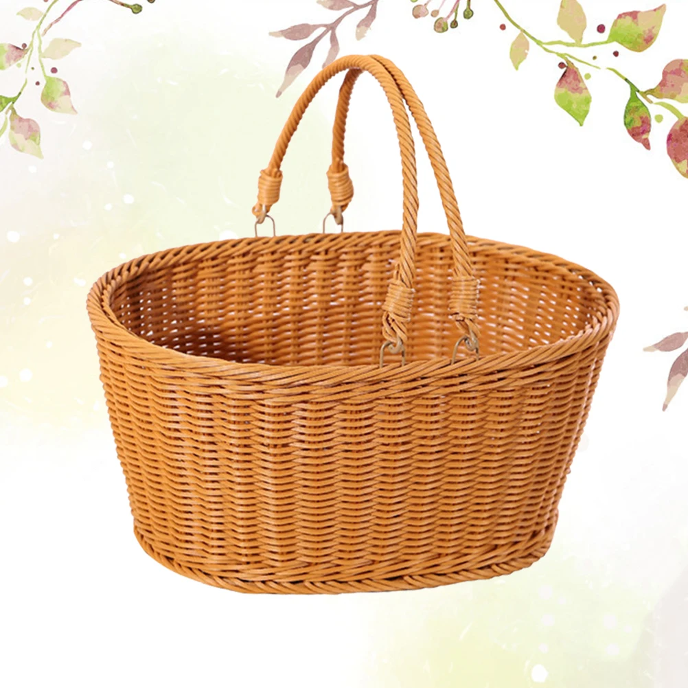 

1pc Simulated Woven Basket Light Brown Size S Oval Shape Durable Food Safe Storage For Snacks Desserts Cookies Home Party