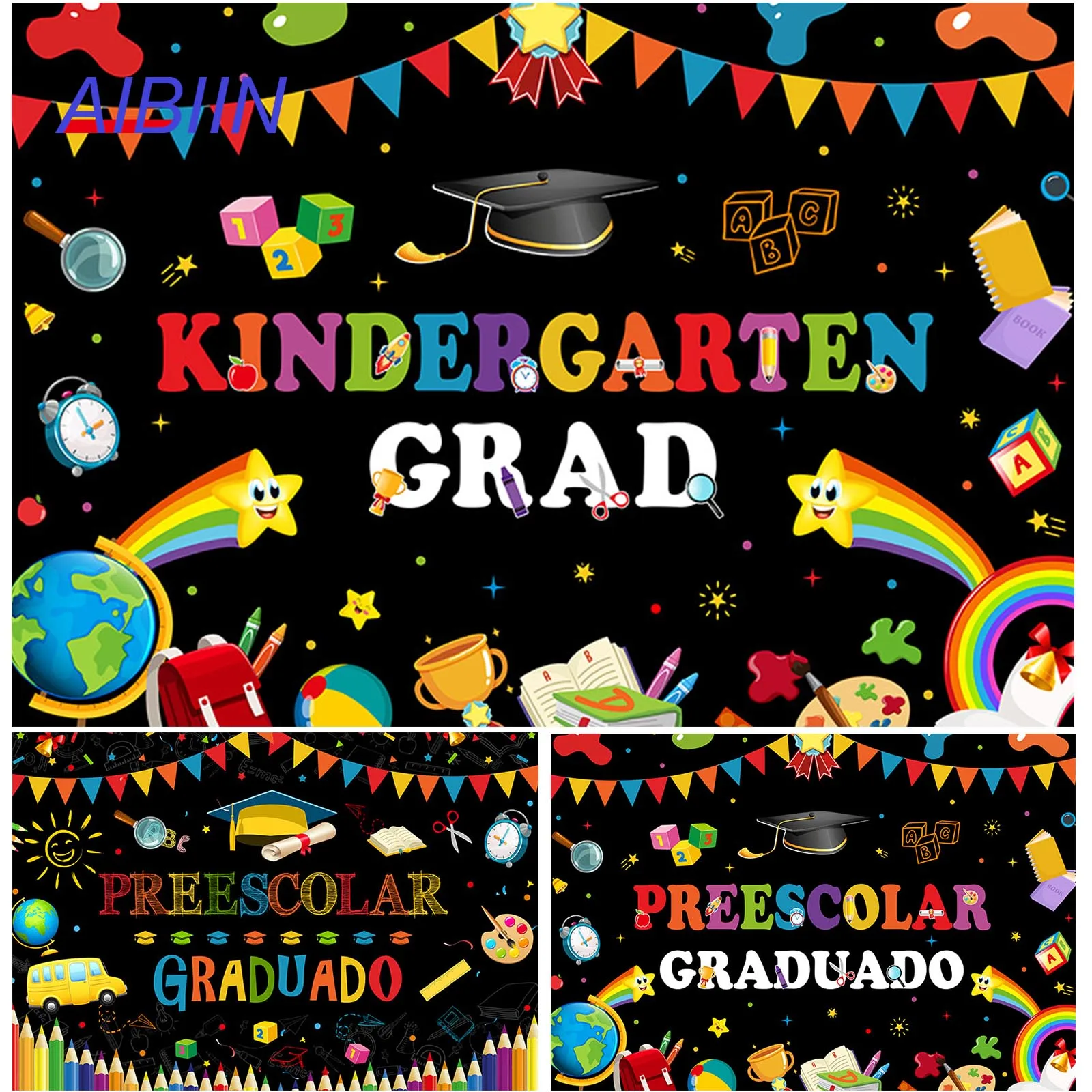 

AIBIIN Kindergarten Graduate Photography Backdrops Preschool Graduation Party Decor Background Grad Congrats Classroom Banner