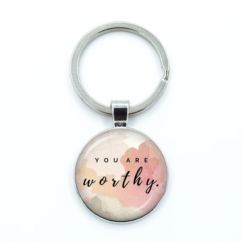 Motivational Phrase Smile Believe Keychain Glass Cabochon Keychains Man Fashion Pendant Keyring for Bag Car Jewelry Accessories