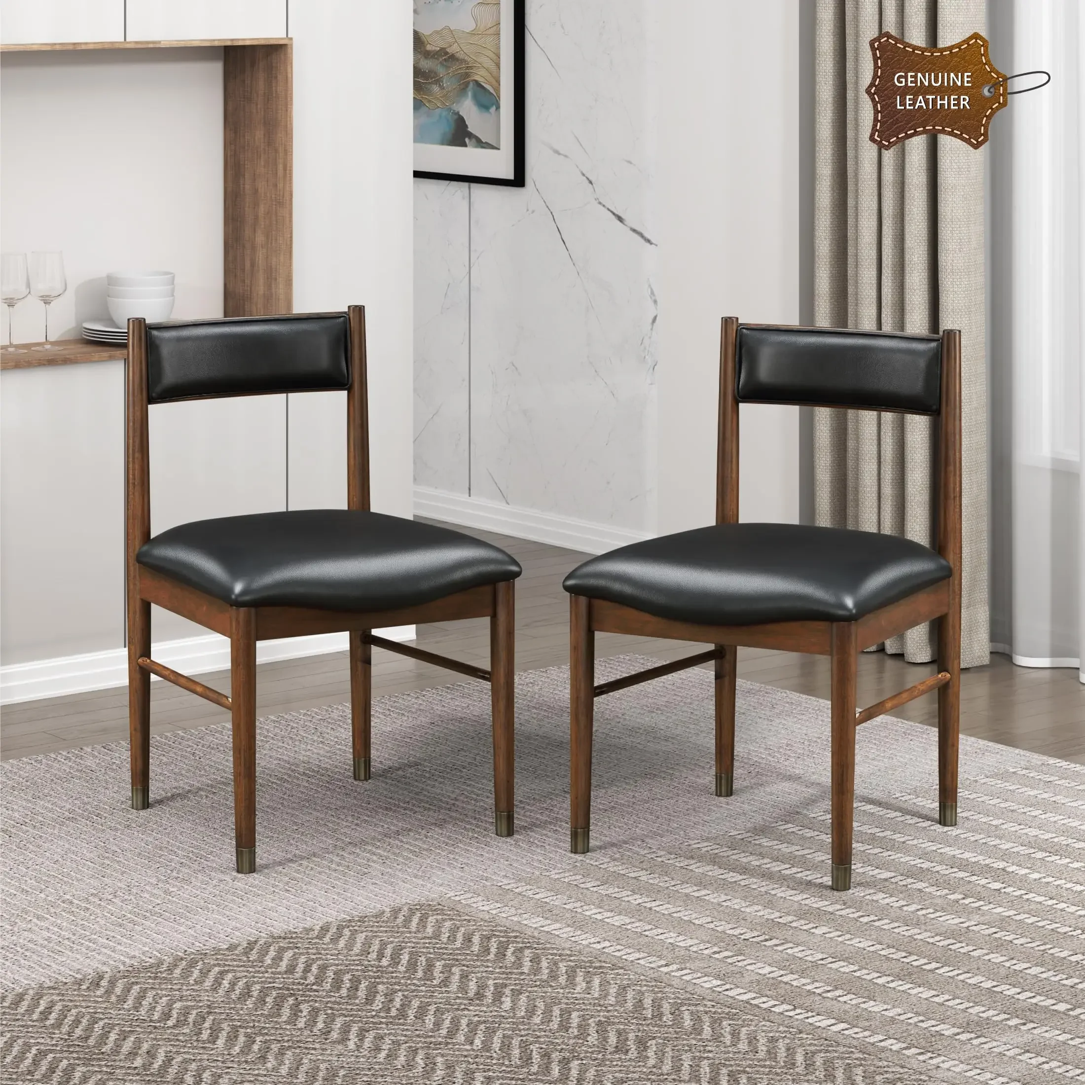 

2 Pack Modern Dining Chairs Solid Rubber Wood Leather Upholstered Armless Chair Easy Assembly